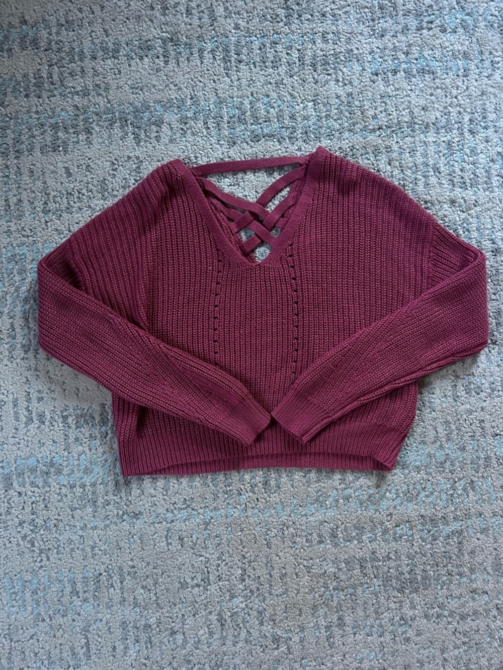 Aeropostale Crisscross V-Neck Sweater - Wine
